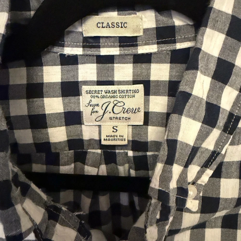 J.Crew Secret Wash organic cotton poplin shirt Black White Check Classic Small